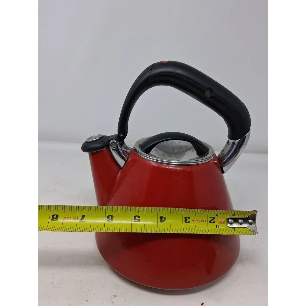 OXO Downpour Whistling Kettle 1.8 Qt Red Enamel Stainless Steel. O